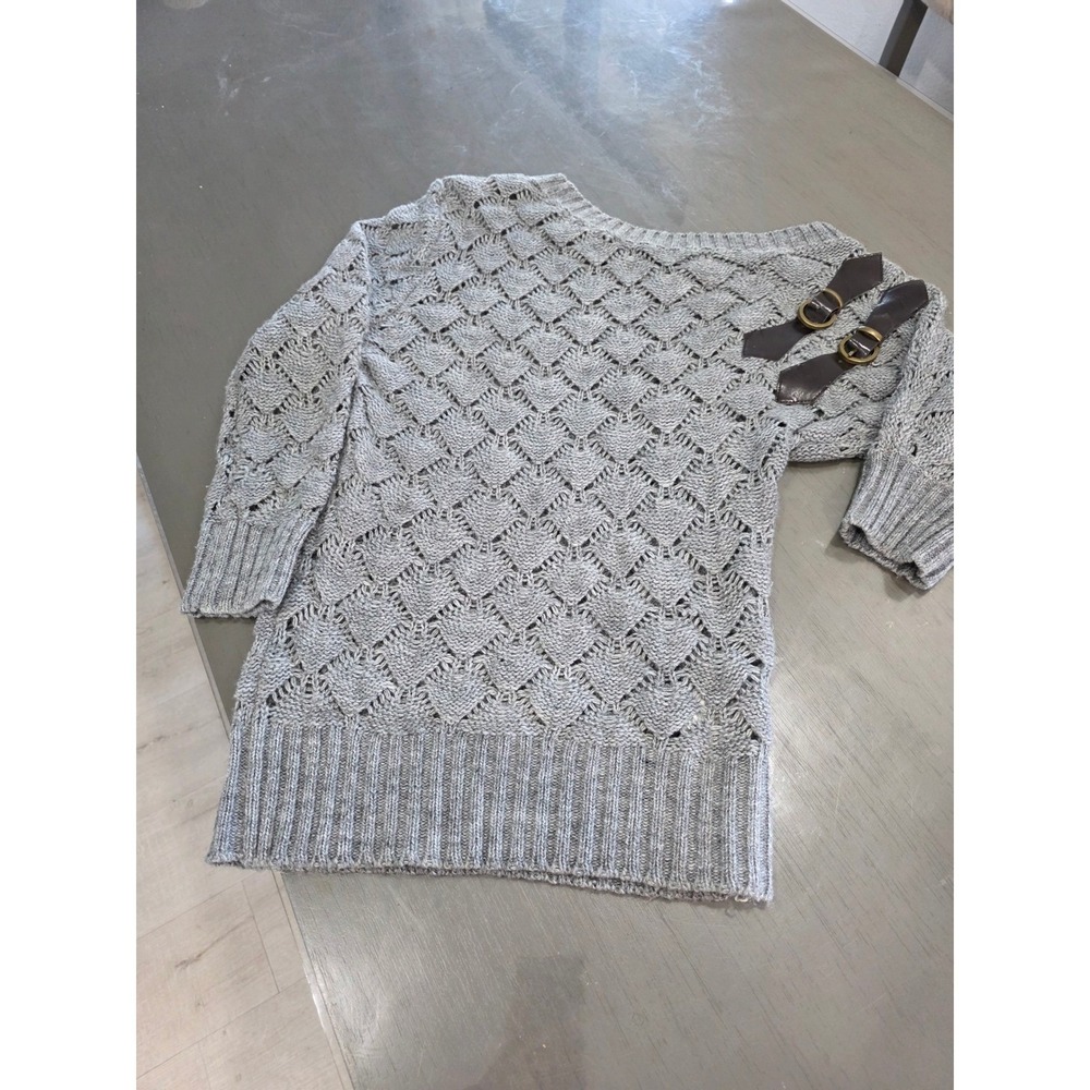 Grey Off The Shoulder‎ Textured Knit Sweater with Buckle Detail Size M